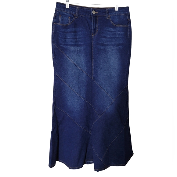 Boutique Fishtail Mermaid Skirt  Stretch Midi Maxi Dark Denim Blue Zip Closure - Picture 10 of 16